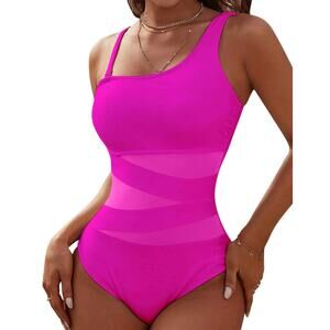 Sexy One Piece Bathing Suits One Shoulder Swimsuits Slimming Mesh